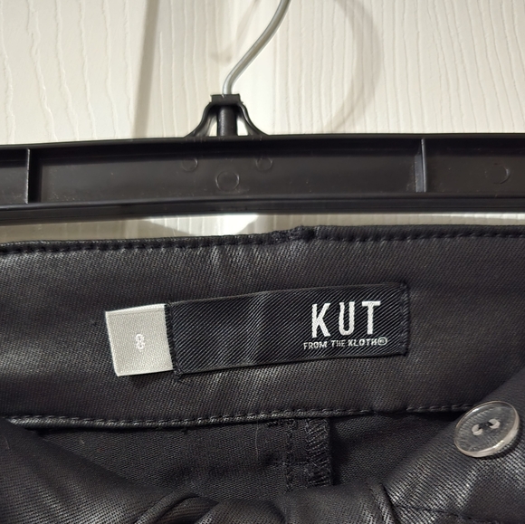 KUT Reese Ankle Straight Coated Black Trouser Pants, Mid-Rise, Flat Front, EUC! - Picture 15 of 16